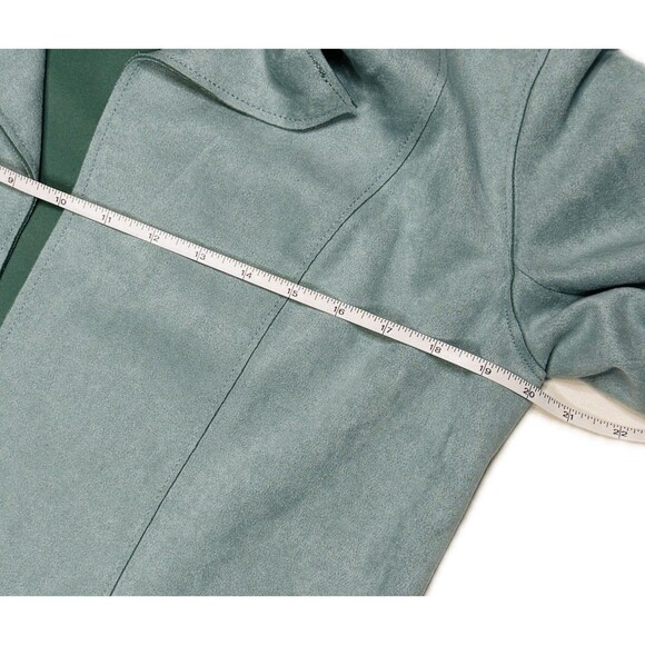 Philosophy Open Trench Coat Size Small Faux Leather Suede Jacket Turquoise Chic - Picture 6 of 11